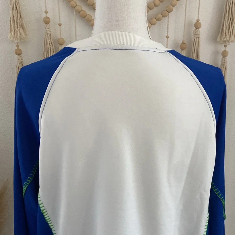 pieced sweatshirt top trendy mixed media long sleeve embroidered blue white M - Picture 12 of 16
